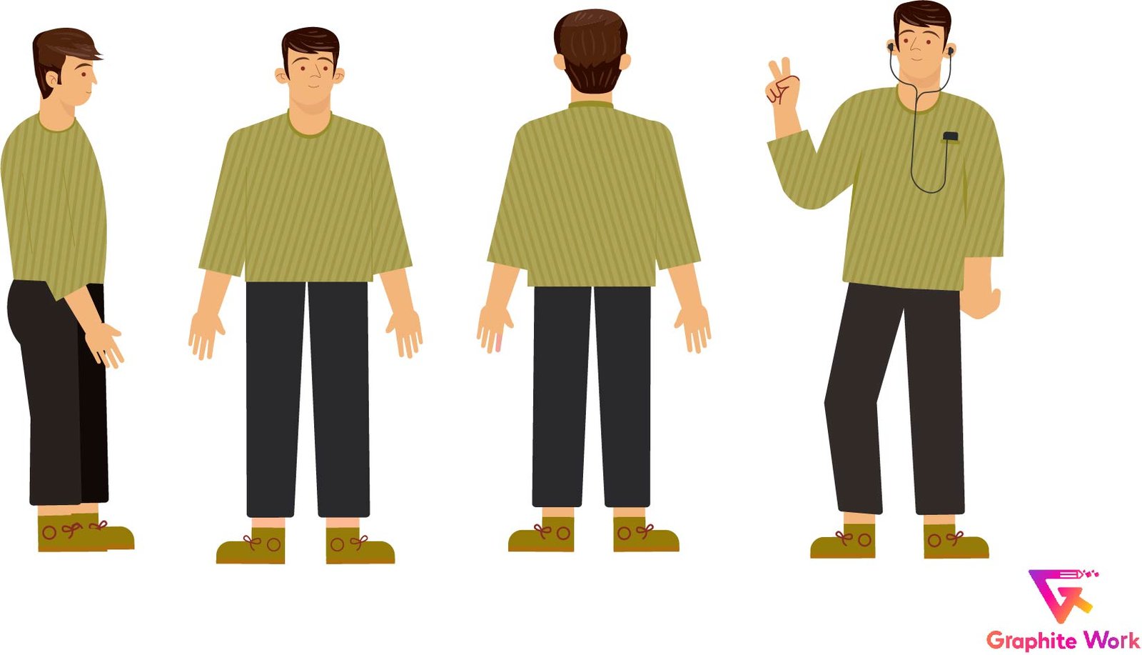 Casual Character Vector With 4 Poses