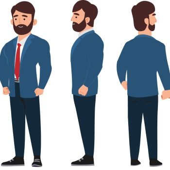 Beard Character Vector Poses Vector With 5 Poses